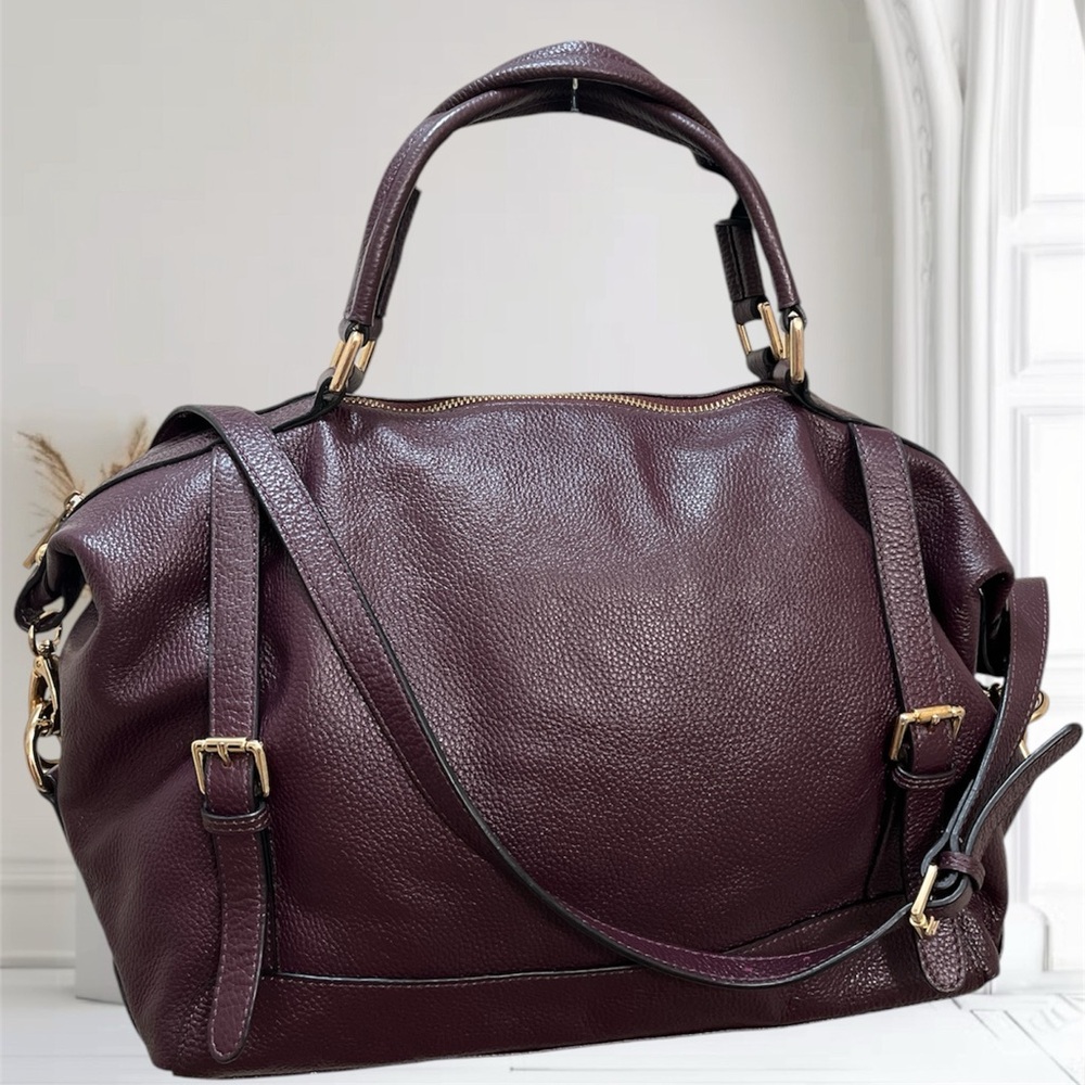 Ora Delphine Royal Plumb Soft Leather Satchel Bag Purse Crossbody.
